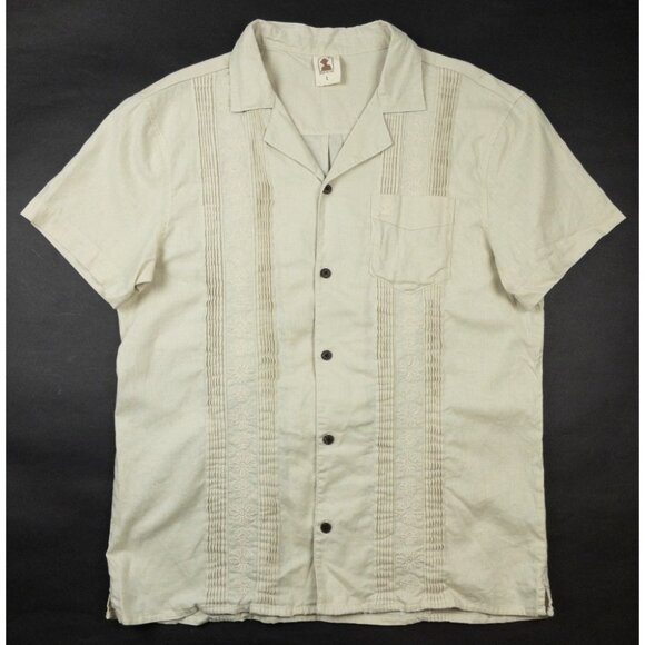 Dandy Del Mar Brisa Shirt Men's Large Linen Floral Embroidered Guayabera Camp - Picture 2 of 13